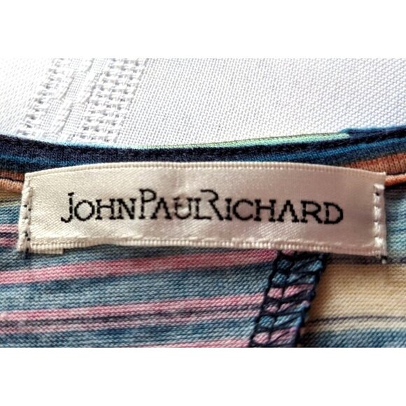 Vintage Y2K JOHNPAULRICHARD Patchwork Asymmetrical Striped Midi Dress Size 16/XL - Picture 3 of 7